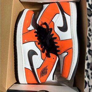 Nike Orange and White High-Top Sneaker Jordan 1 mids